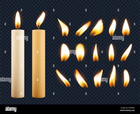 Wax candles. Romantic lights from candle flame different shapes of fuse vector realistic ...