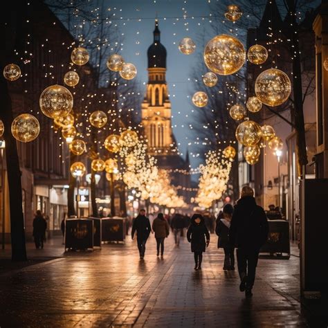 Premium AI Image | Golden Christmas lights illuminating a city street