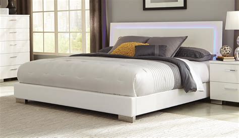 Coaster Felicity Queen Low Profile Bed with LED Backlight White-Color:White,Finish:Glossy White ...