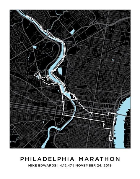 Philadelphia Marathon Course Map Personalized Philadelphia | Etsy