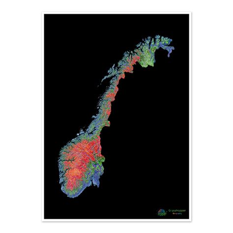 Norway - Elevation map, black - Fine Art Print – Grasshopper Geography