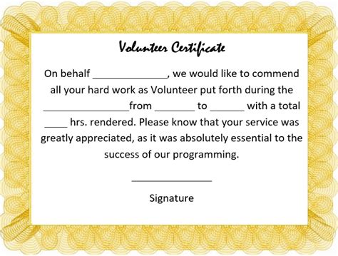 Printable Volunteering Certificate Template Free [Word] - Excel TMP