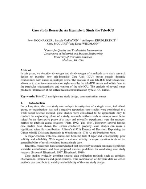 (PDF) Case Study Research: An Example to Study the Tele-ICU