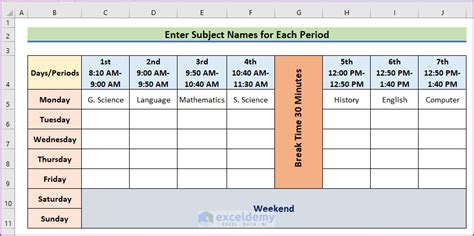 How to Make a School Time Table in Excel (with Easy Steps)