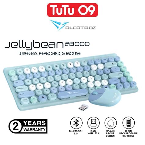 Alcatroz JellyBean A3000 Bluetooth Wireless 2.4G Rechargeable Splash Proof Keyboard Mouse 1000 ...