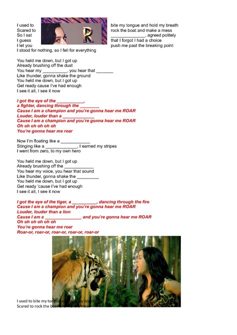 Song Worksheet: Roar by Katy Perry