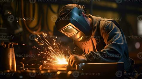 Worker or Welder wear safety gear who perform arc welding in the ...