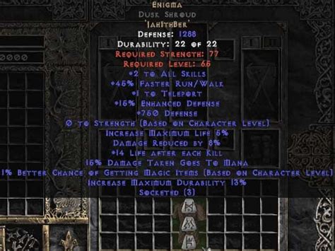 Enigma Dusk Shroud +750-769 Defense - Buy Diablo 2 Items - D2 Items for Sale