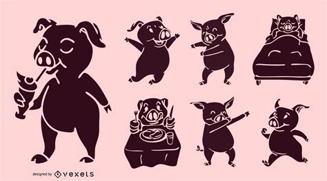 Funny Pig Silhouette Design Set Vector Download