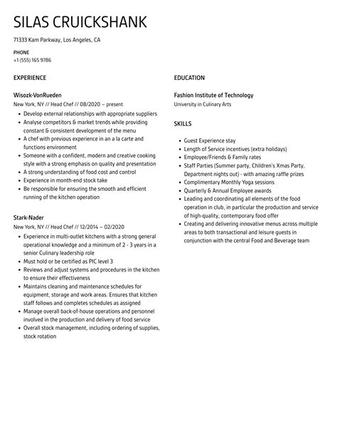 Head Chef Resume Samples | Velvet Jobs