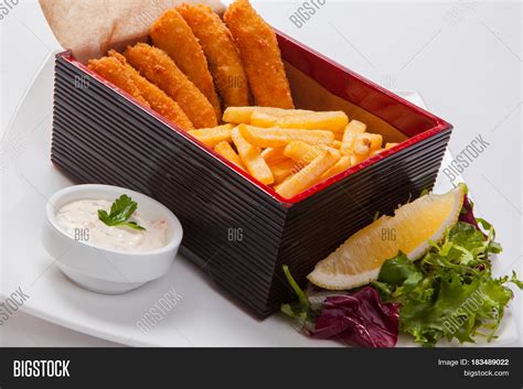 Fish Sticks Wooden Box Sauce Fried Image & Photo | Bigstock