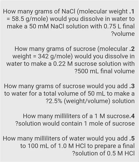 Solved = How many grams of NaCl (molecular weight .1 58.5 | Chegg.com