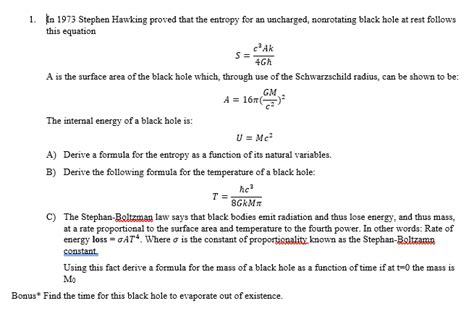 The Equation For Entropy Of A Black Hole