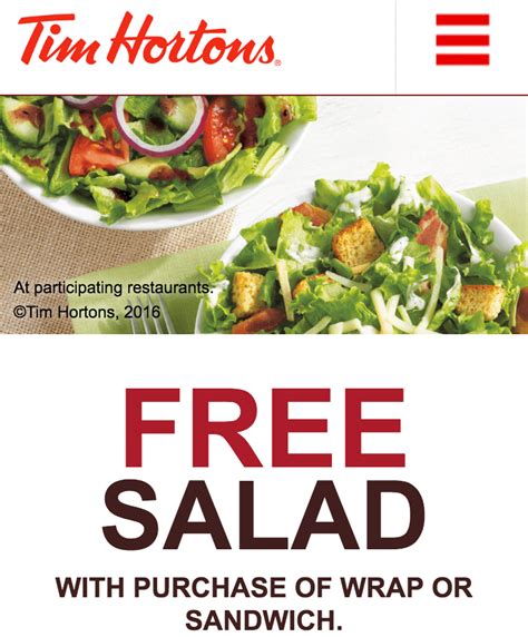 Tim Hortons Canada Offers: Get FREE Salad With Purchase Of Wrap or Sandwich With Coupon ...