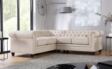 Hampton Chesterfield Corner Sofa, Oatmeal Classic Linen-Weave Fabric Only £1499.99 | Furniture ...