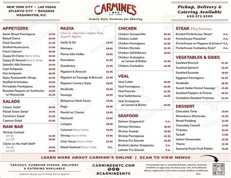 Carta de Carmine's Italian Restaurant - Atlantic City, Atlantic City ...