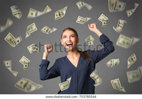 Young Woman Money On Grey Background Stock Photo 753780166 | Shutterstock