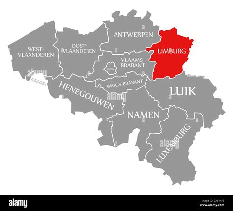 Limburg red highlighted in map of Belgium Stock Photo - Alamy