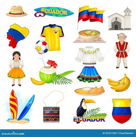 Ecuador Objects and National Symbols Big Vector Set Stock Vector - Illustration of woman, sign ...