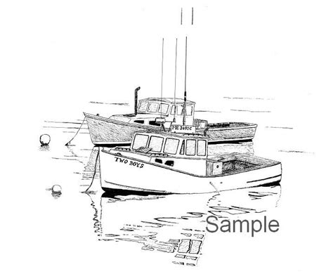 Fisherman Gift, Lobsterman Gift, Custom Lobster Boat Drawing, Portrait from Photo, Unique ...