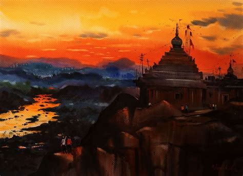 Anjanadri Hill Hampi , Watercolor Painting by Manjunath Wali | Art ...