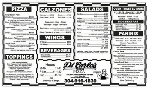 Menu of DiCarlo's Pizza in Parkersburg, WV 26101