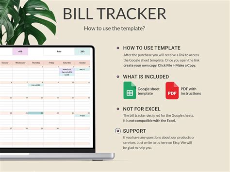 Bill Tracker Spreadsheet, Google Sheets Bill Calendar, Automated ...