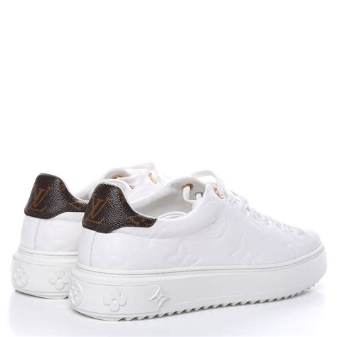 LOUIS VUITTON Lambskin Embossed Monogram Time Out Sneakers 40.5 White 480982 | FASHIONPHILE