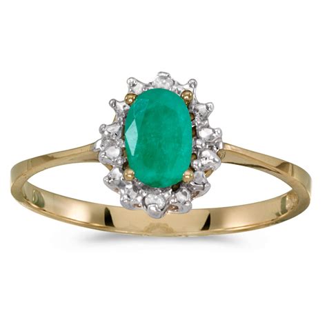 10k Yellow Gold Oval Emerald And Diamond Ring - Walmart.com