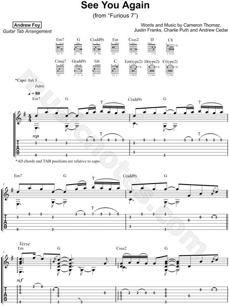 See You Again Guitar Chords - Sheet and Chords Collection