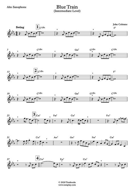 Blue Train (Intermediate Level, Alto Sax) (John Coltrane) - Saxophone Sheet Music