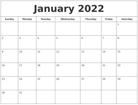 January 2022 Printable Calendar