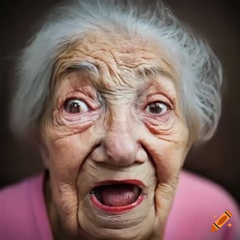 Humorous portrait of an elderly woman making funny faces on Craiyon
