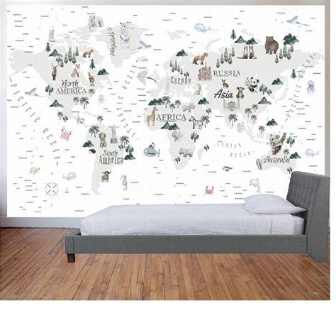 Kids room world map Wall Mural Wallpaper Peel & Stick map with | Etsy