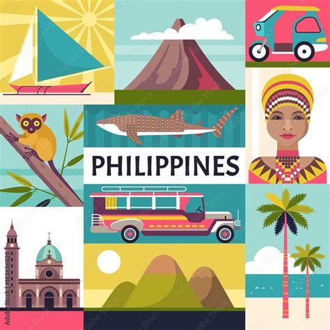 Philippines travel poster. Vector illustration of Philippine culture ...