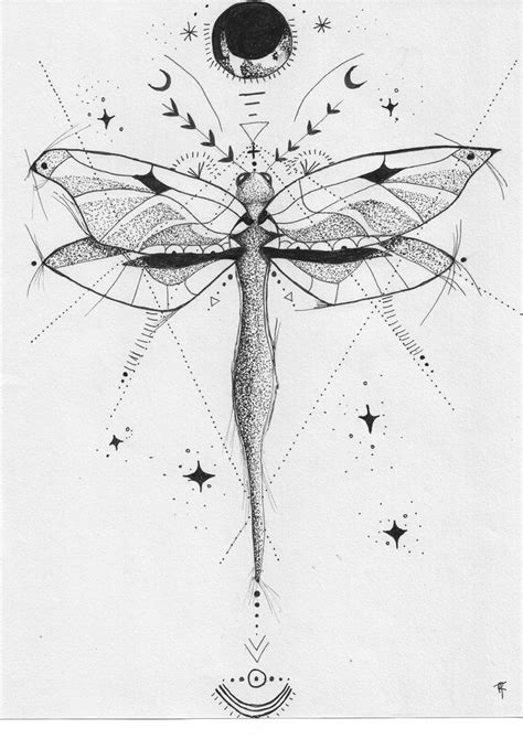 Dragonfly Tattoo Style Black and White Design Art Print by RT Designs ...