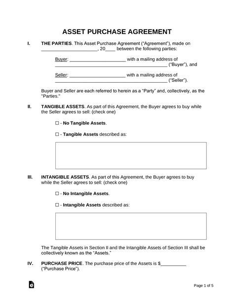 Free Asset Purchase Agreement Template - PDF | Word – eForms