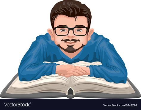 Man reading book young in glasses placed his Vector Image