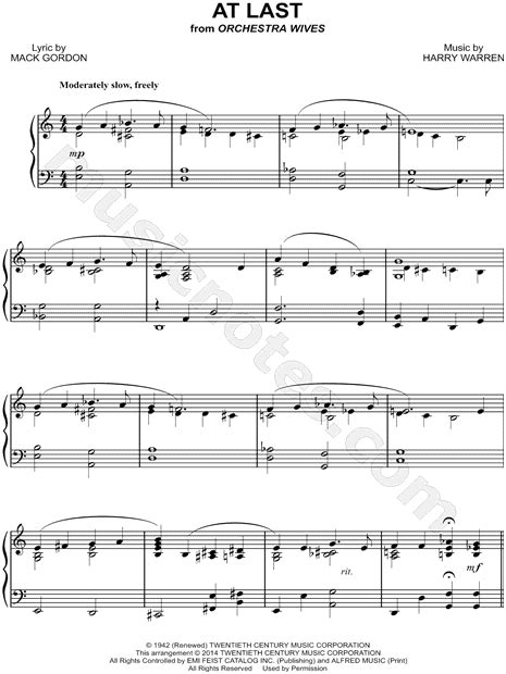 Etta James "At Last" Sheet Music (Piano Solo) in C Major - Download ...