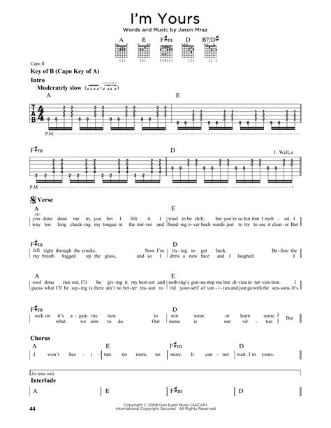 I'm Yours by Jason Mraz - Guitar Lead Sheet - Guitar Instructor