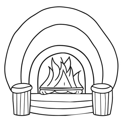 Premium Vector | Hand drawn cartoon fireplace illustration or red brick fireplace with burning fire