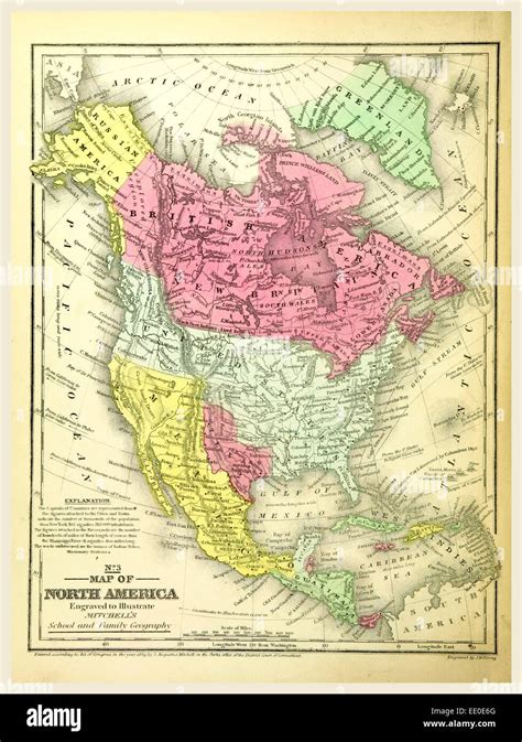 Map of North America, 19th century engraving Stock Photo - Alamy