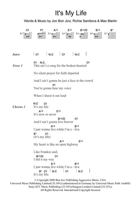 It's My Life by Bon Jovi Sheet Music for Guitar Chords/Lyrics at Sheet ...