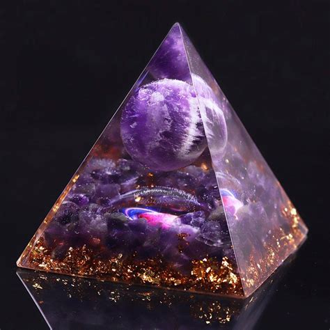 Dark Orgonite Pyramid with Crystal and Sphere Amethyst - Orgone Pyramids