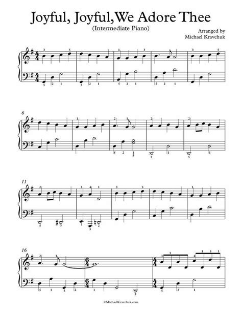 Free Piano Arrangement Sheet Music – Joyful, Joyful, We Adore Thee ...