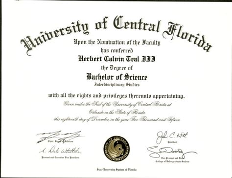 UCF Bachelors of Science Degree for H Teal