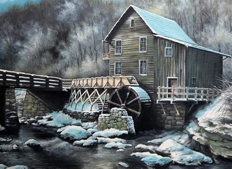 Grist Mill Painting by Mike Worthen - Pixels