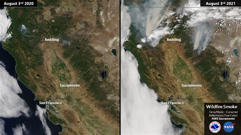 Satellite Images of Wildfire Smoke in Northern California: 2020 vs ...