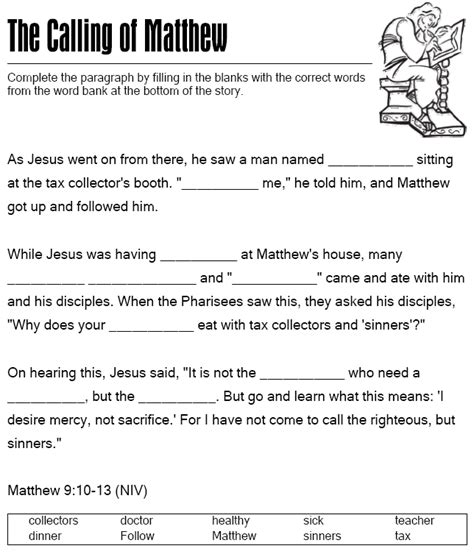 The Calling of Matthew Fill in the Blank | Sermons4Kids