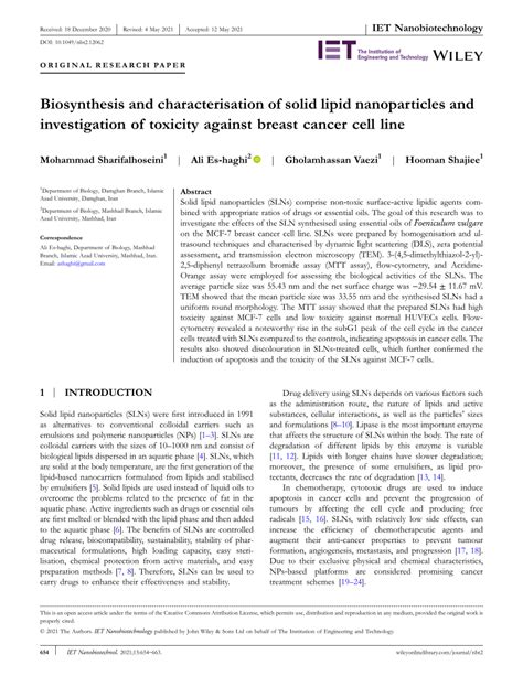 (PDF) Biosynthesis and characterisation of solid lipid nanoparticles ...